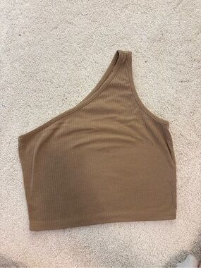 One-Shoulder Ribbed Crop Tank Top - Brown